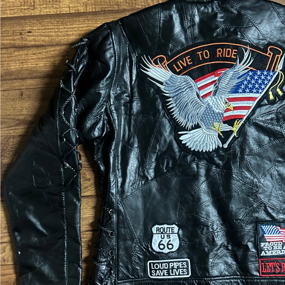 Diamond Plate Men’s Size 3 X-Large Motorcycle  Black Leather Patches Jacket ~New - Picture 8 of 16